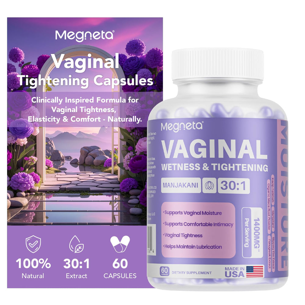 MEGNETA vista frontal del envase que destaca fórmula vegana y beneficios íntimos