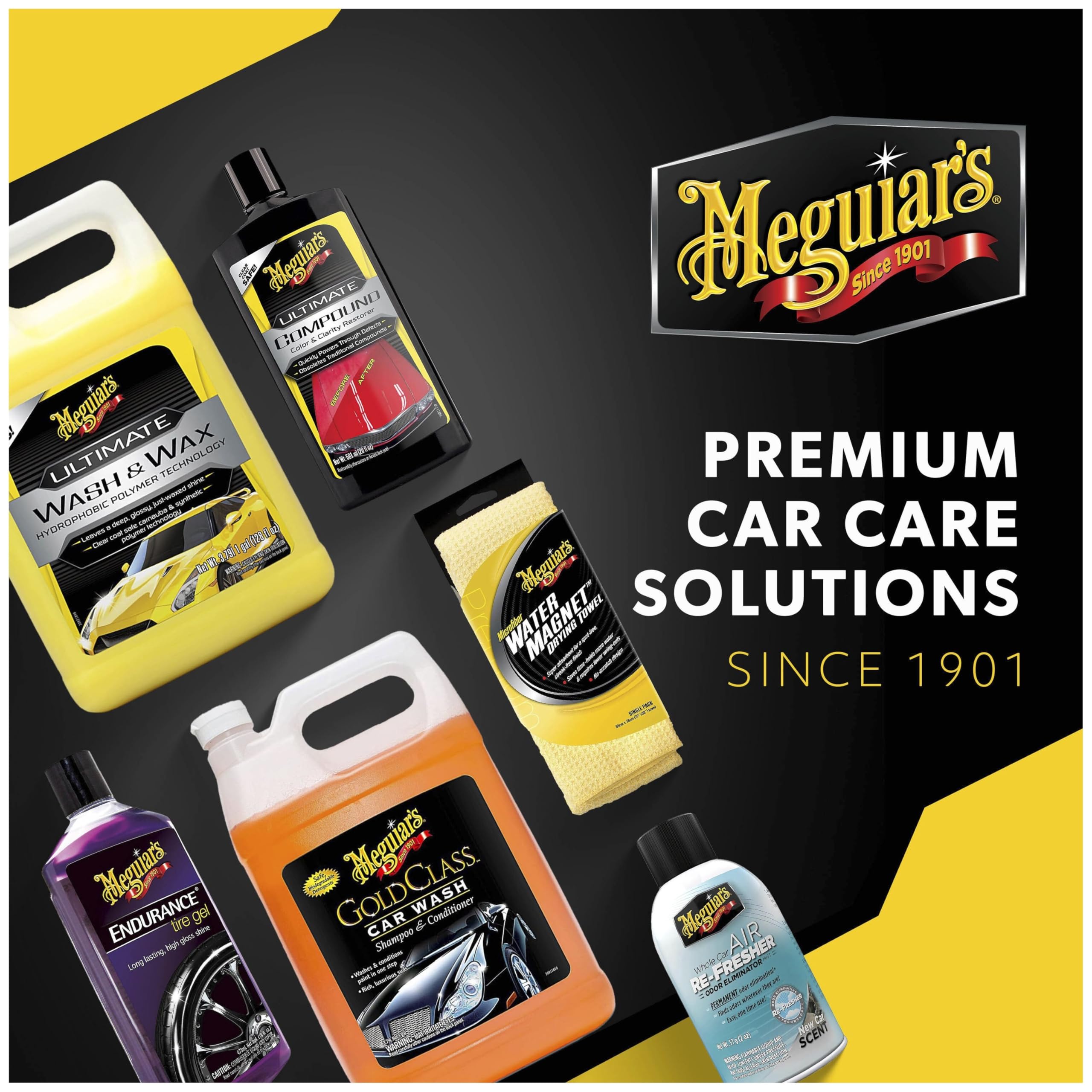 Meguiar's en contexto lifestyle con coche brillante mostrando resultado final