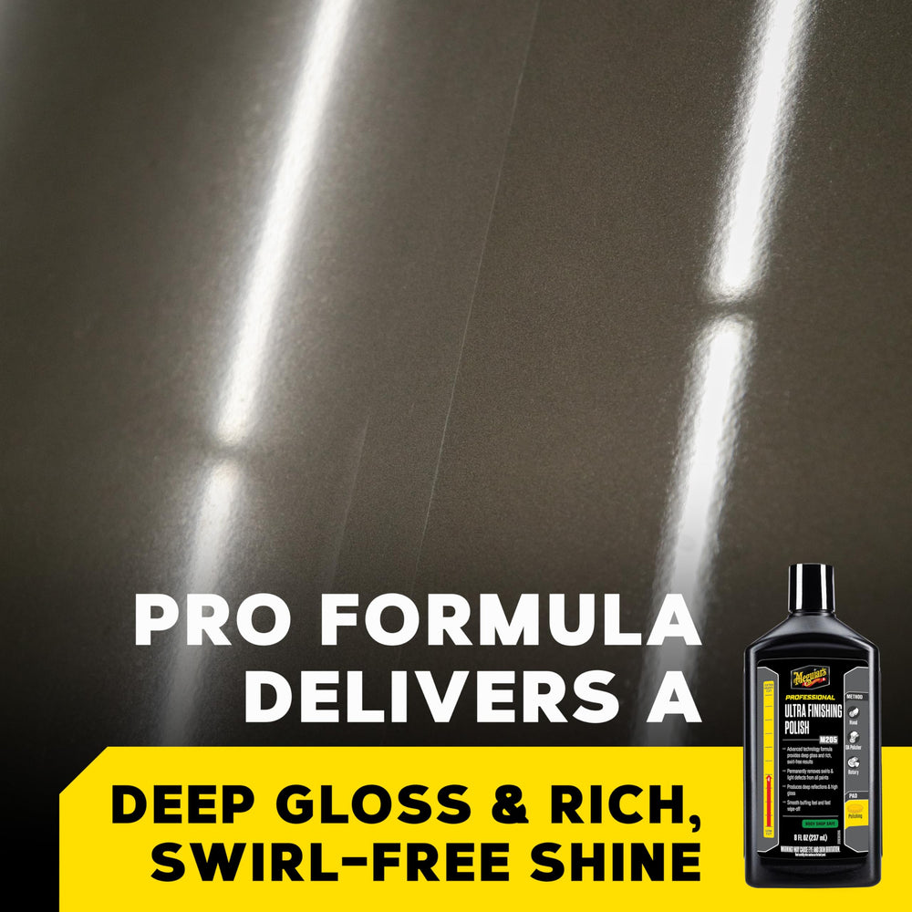 Meguiar's M205 comparación antes y después que muestra eliminación de remolinos