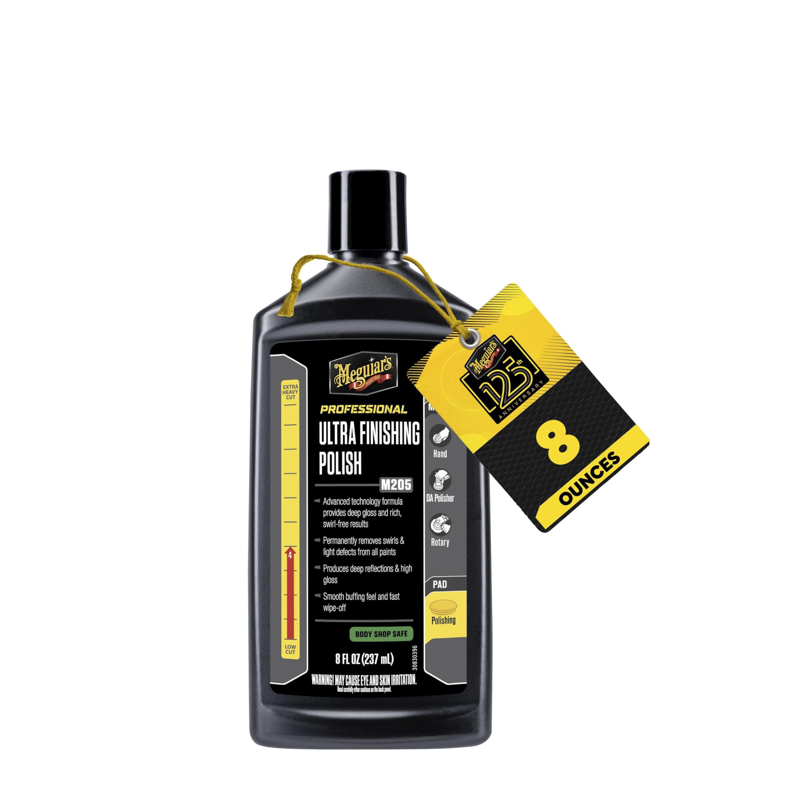 Meguiar's M205 envase frontal que muestra producto profesional y beneficio de brillo
