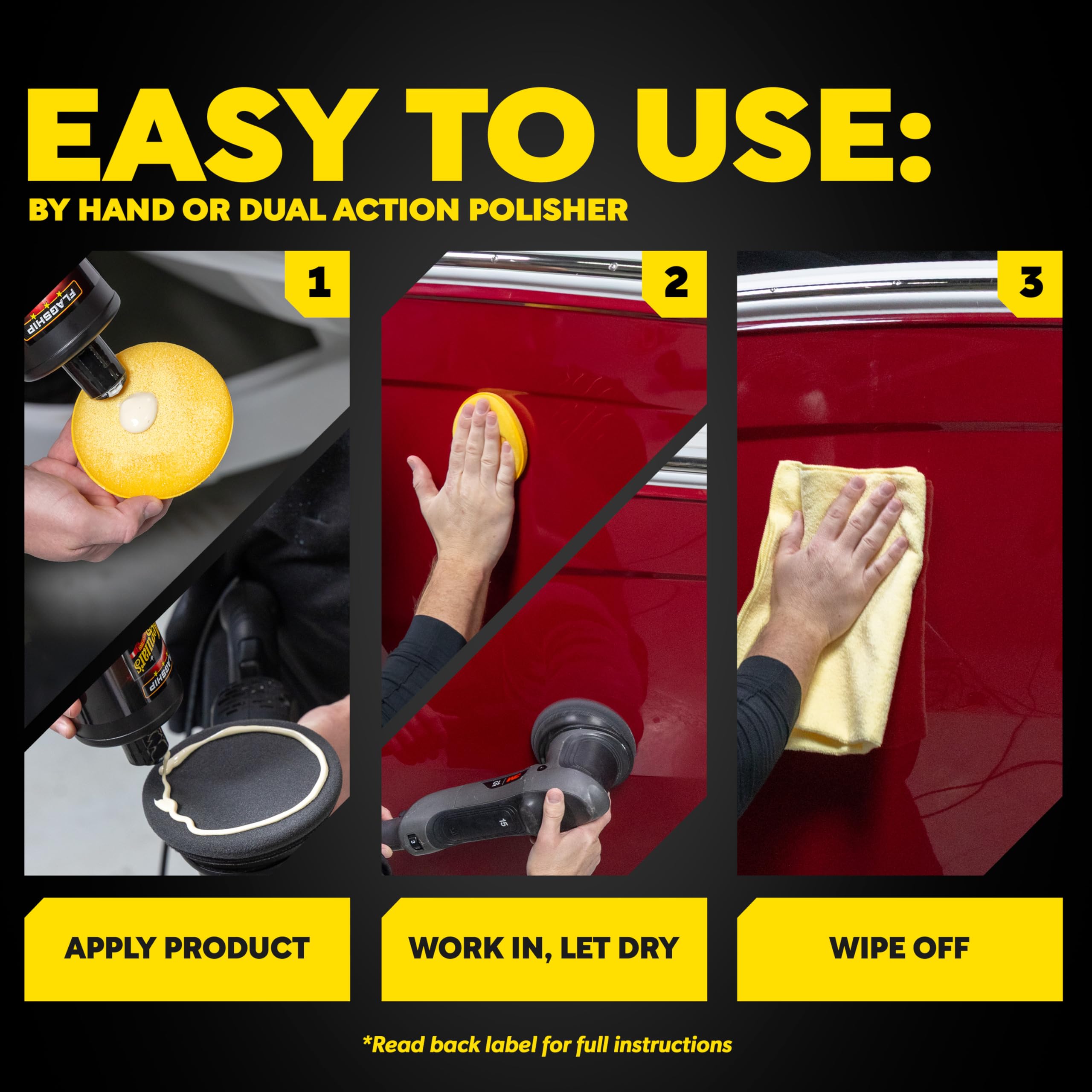 Meguiar's etiqueta con instrucciones claras para aplicación segura