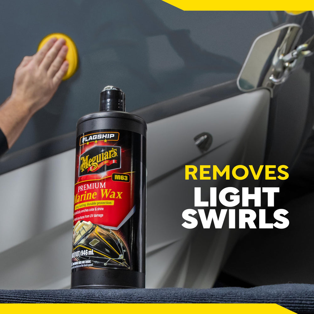 Meguiar's envase junto a regla para comparar tamaño y rendimiento
