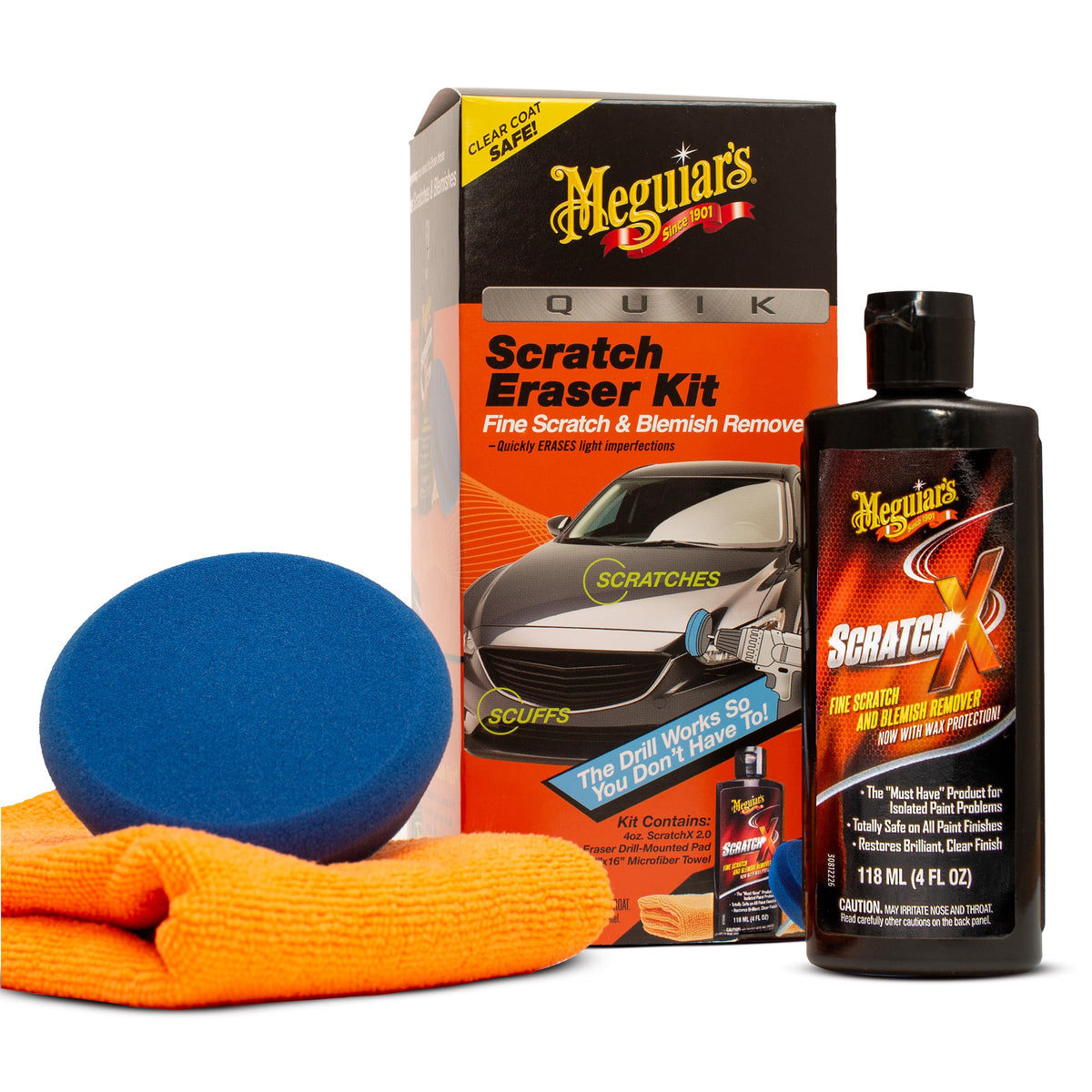 Meguiar's kit frente del embalaje mostrando componentes y beneficios