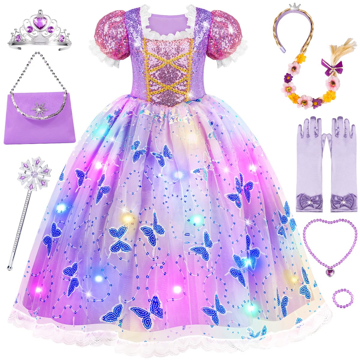 Meland vestido princesa frontal mostrando falda voluminosa y lentejuelas