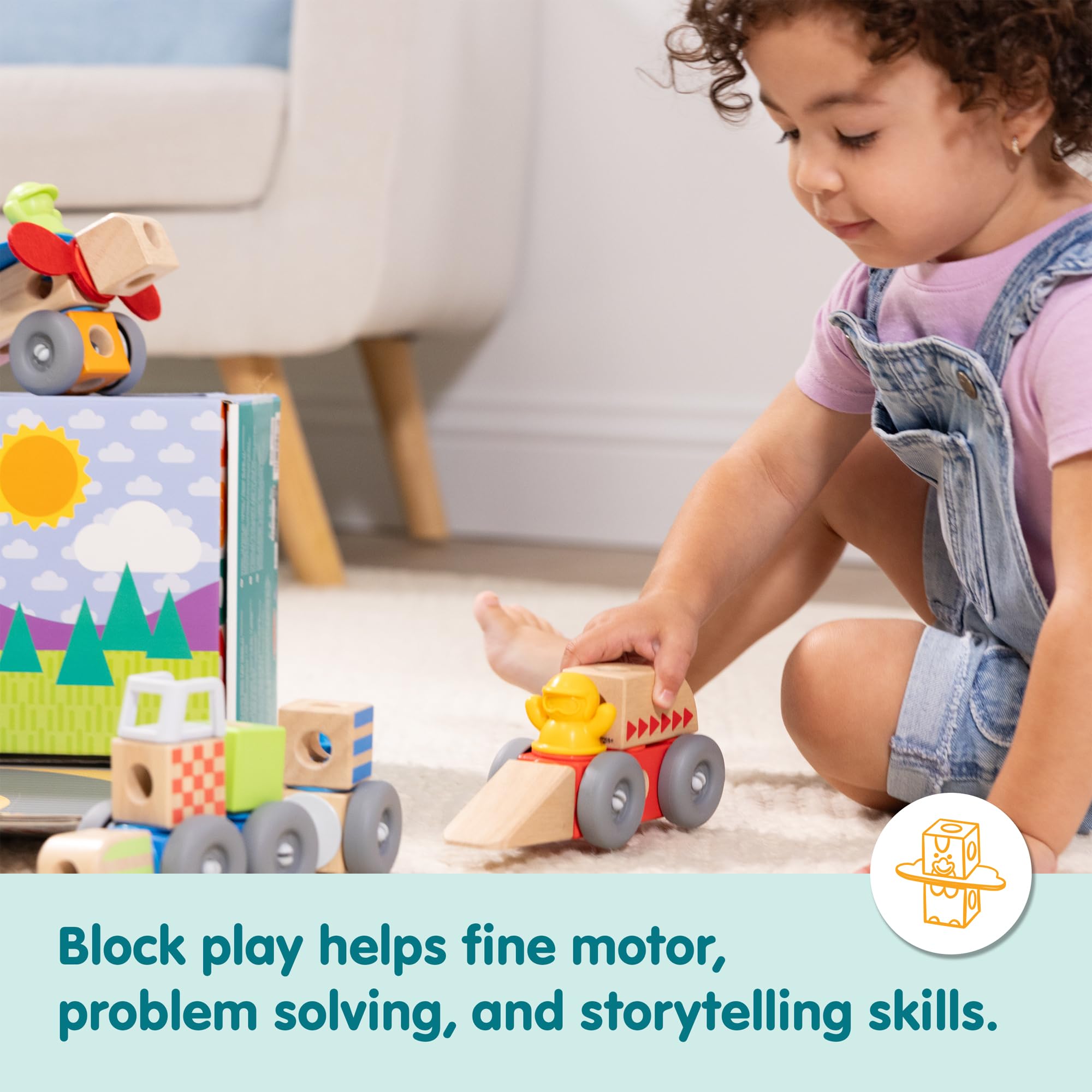 Melissa & Doug figuras en acción con vehículos armados promoviendo juego narrativo