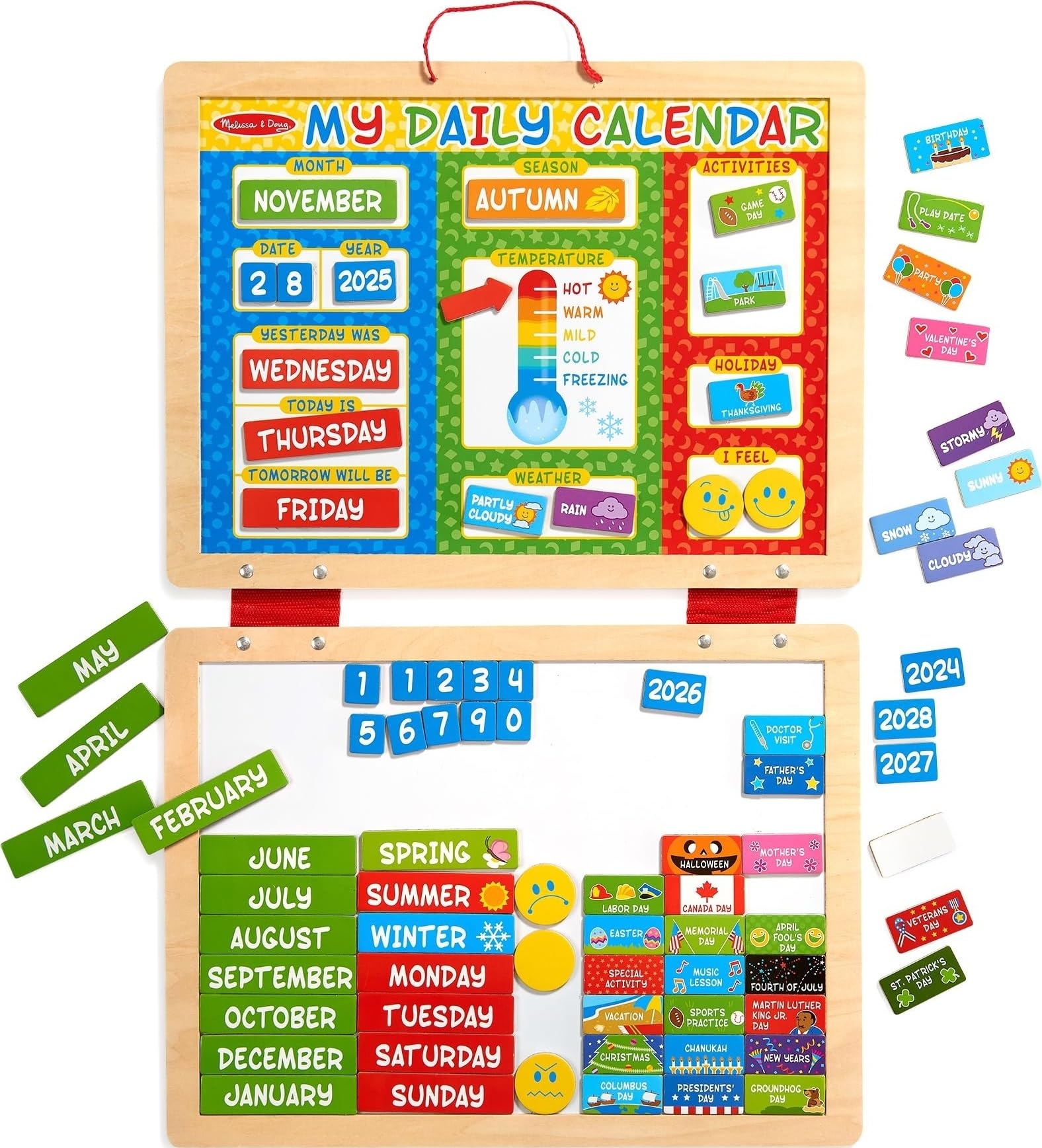 Melissa & Doug vista frontal del calendario magnético, organización diaria fácil