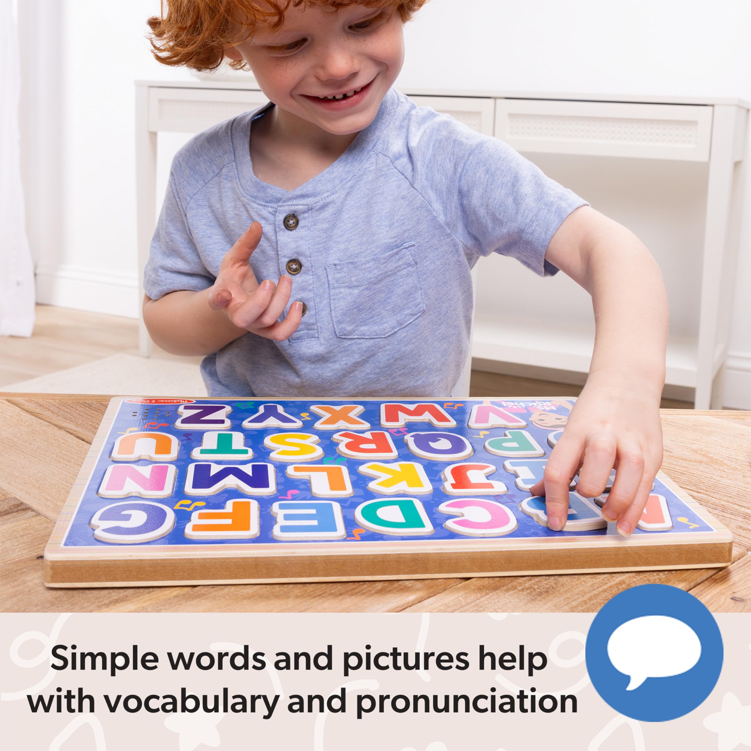 Melissa & Doug imágenes debajo de piezas emparejadas, refuerza asociación palabra-imagen
