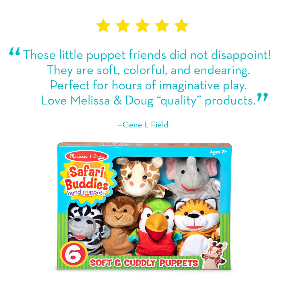 Melissa & Doug etiqueta y costuras reforzadas subrayando durabilidad segura