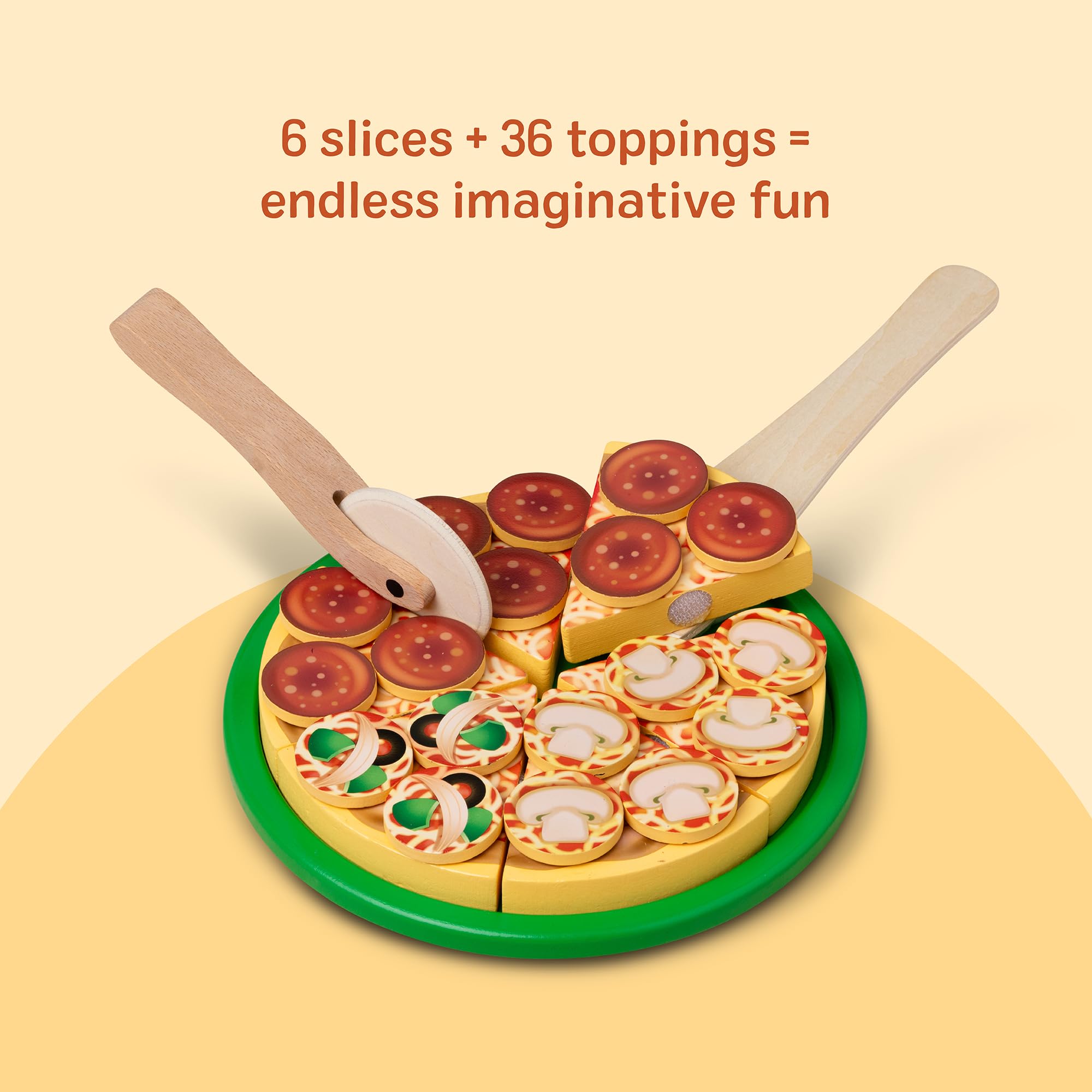 Melissa & Doug escena de cocinita con set de pizza en uso, integración en juego