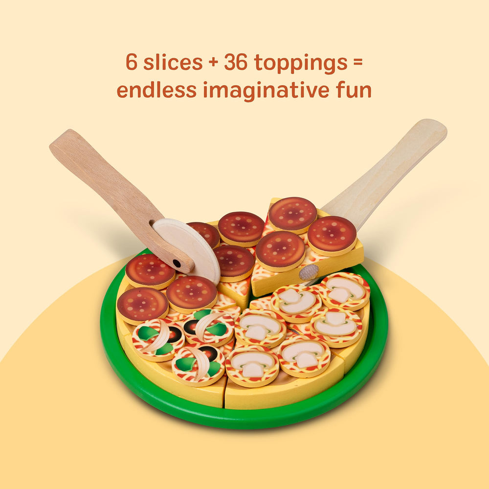 Melissa & Doug escena de cocinita con set de pizza en uso, integración en juego
