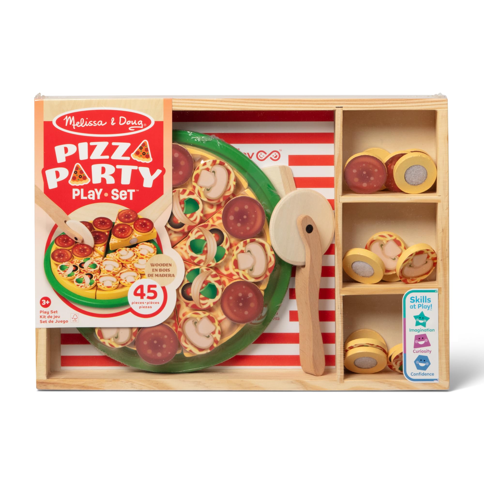 Melissa & Doug detalle de porciones de madera que se unen, seguridad y durabilidad