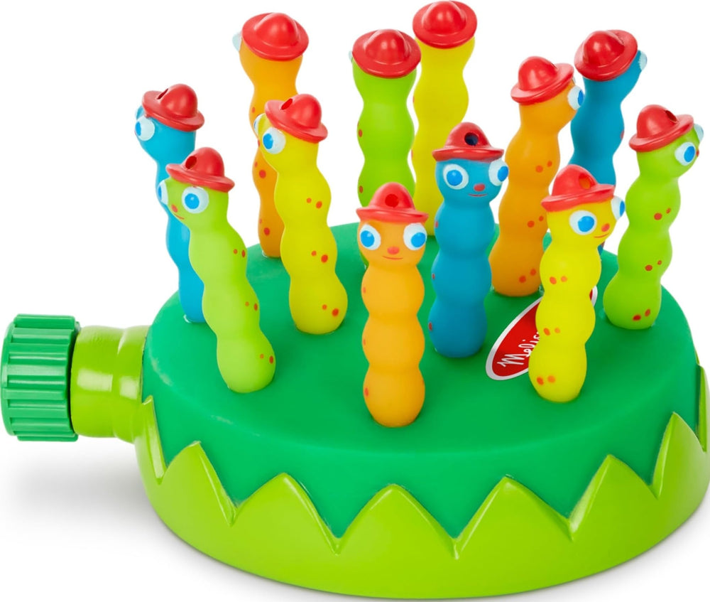 Melissa & Doug vista frontal del rociador con colores vivos y cobertura amplia