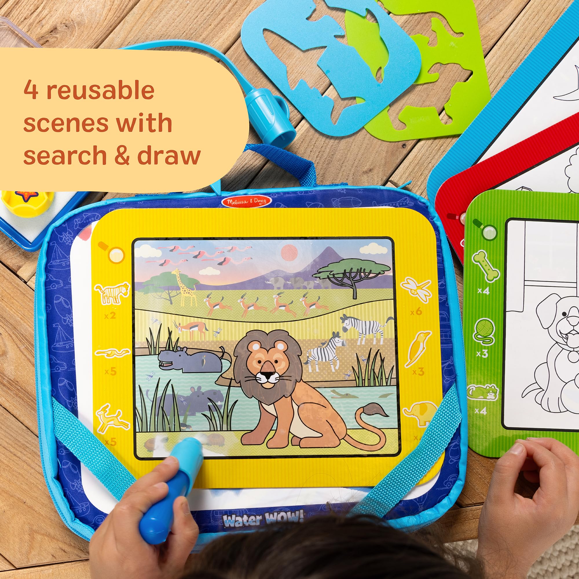 Melissa & Doug textura del tablero revelador por agua, muestra colores vibrantes