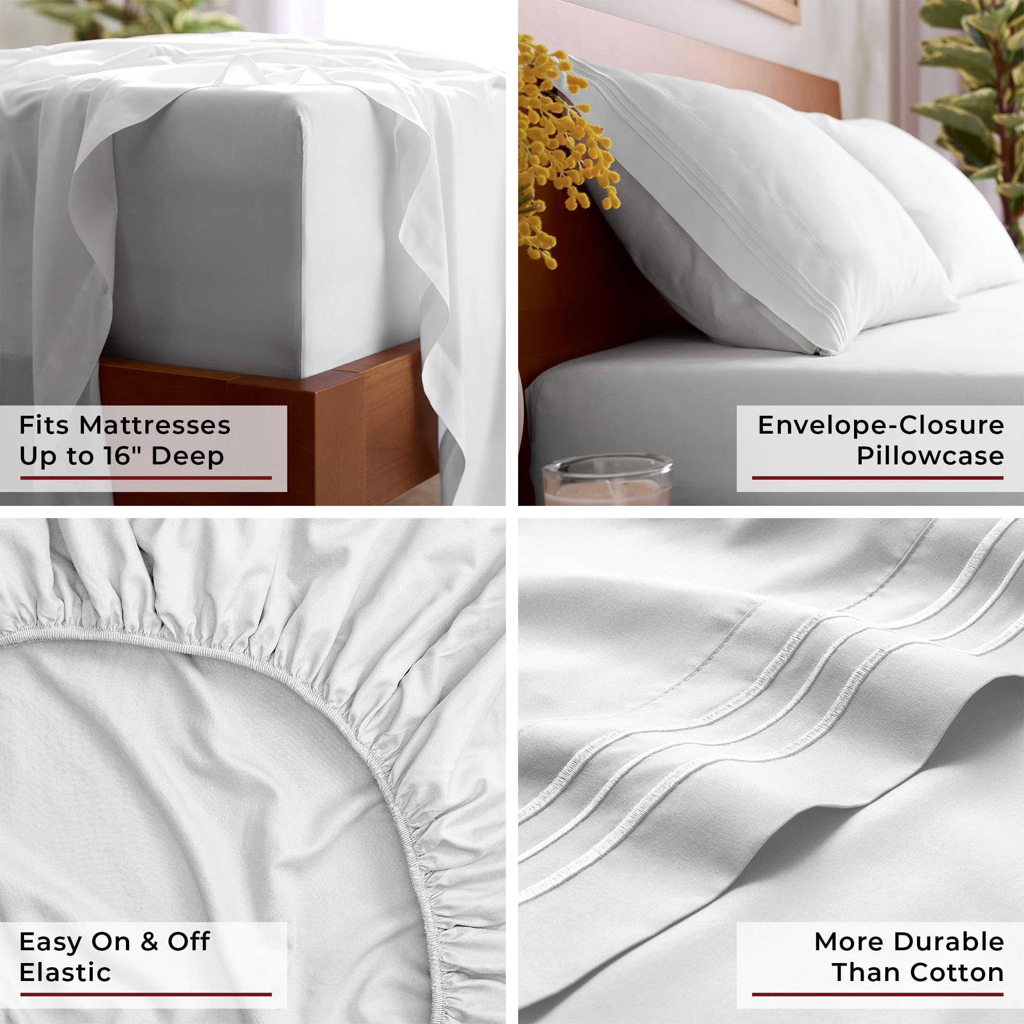 Mellanni cama vestida con sábanas Iconic en habitación moderna, aspecto tipo hotel