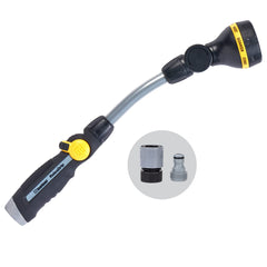 Melnor lanza frontal mostrando acabado metálico y mango ergonómico para comodidad