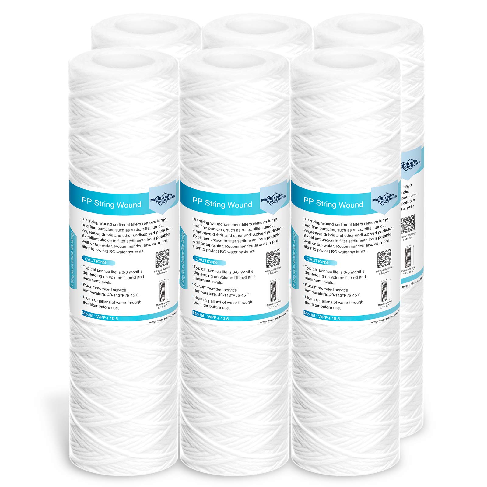 Membrane Solutions pack de 6 cartuchos 5 micras protegiendo tuberías