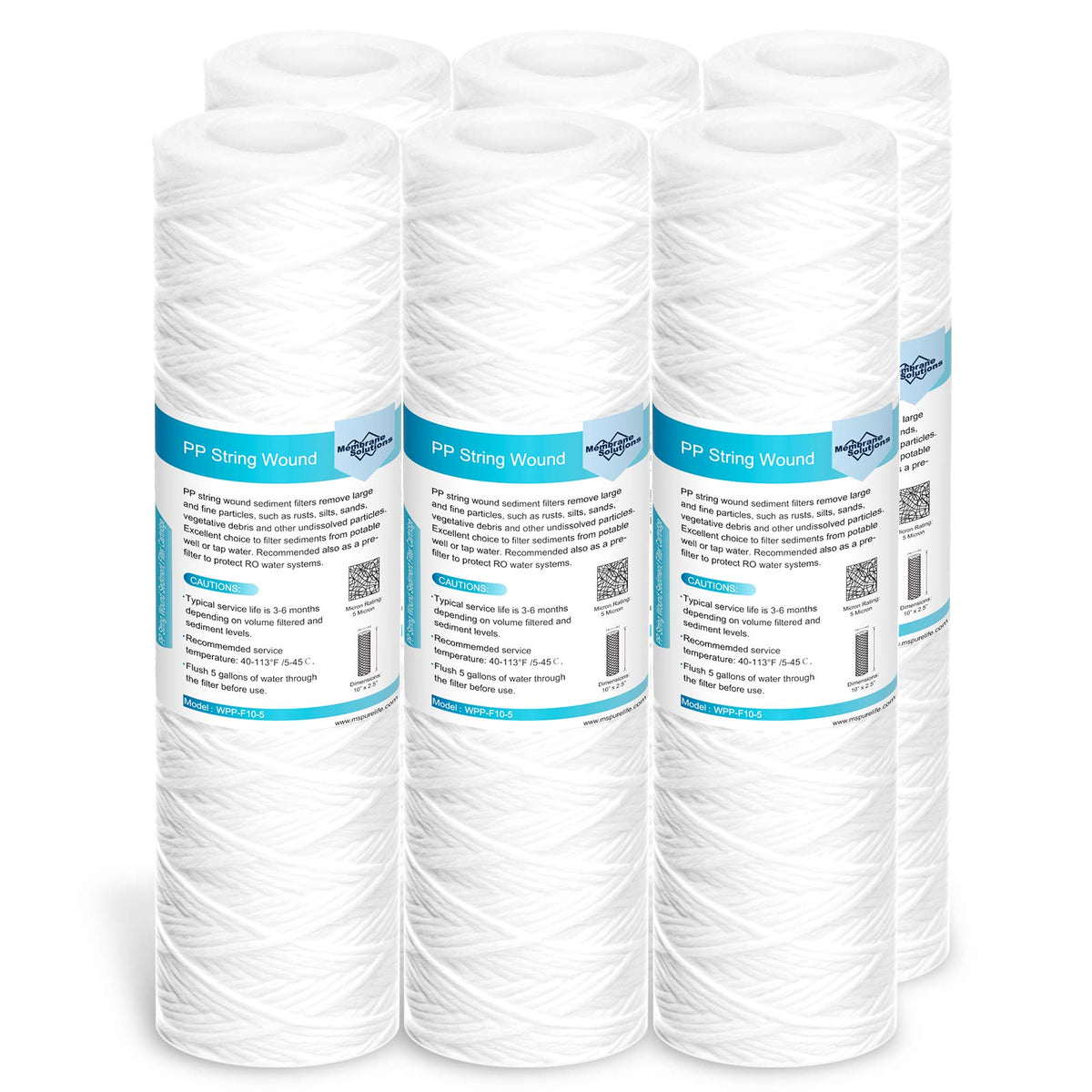 Membrane Solutions pack de 6 cartuchos 5 micras protegiendo tuberías