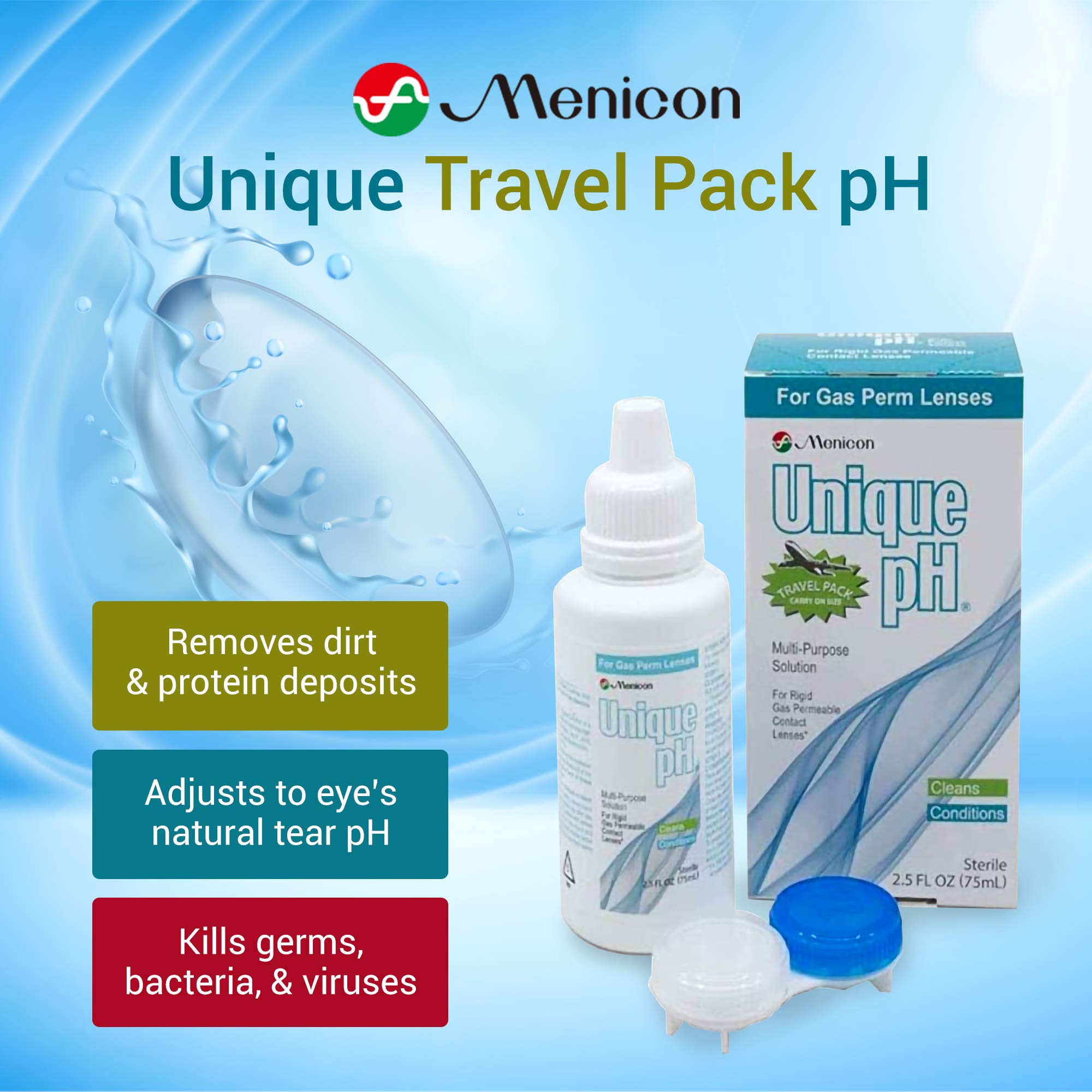 Menicon Unique pH etiqueta legible con instrucciones y beneficios claros