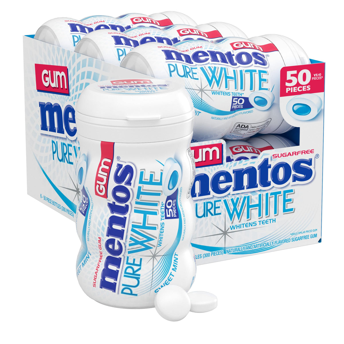 Mentos bote frente mostrando el envase y marca Mentos para frescura inmediata