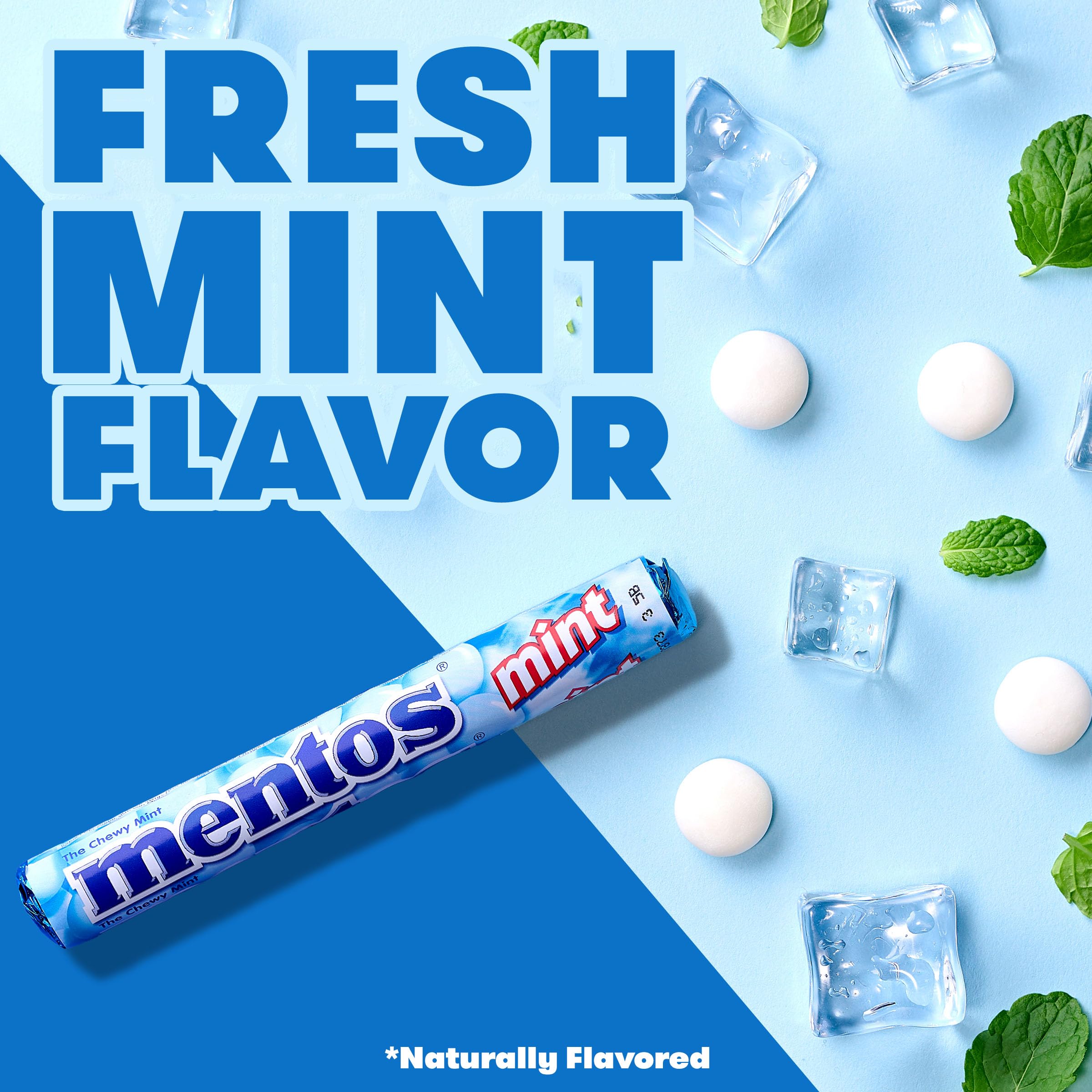 Mentos roll abierto con caramelos visibles, Mentos listo para disfrutar