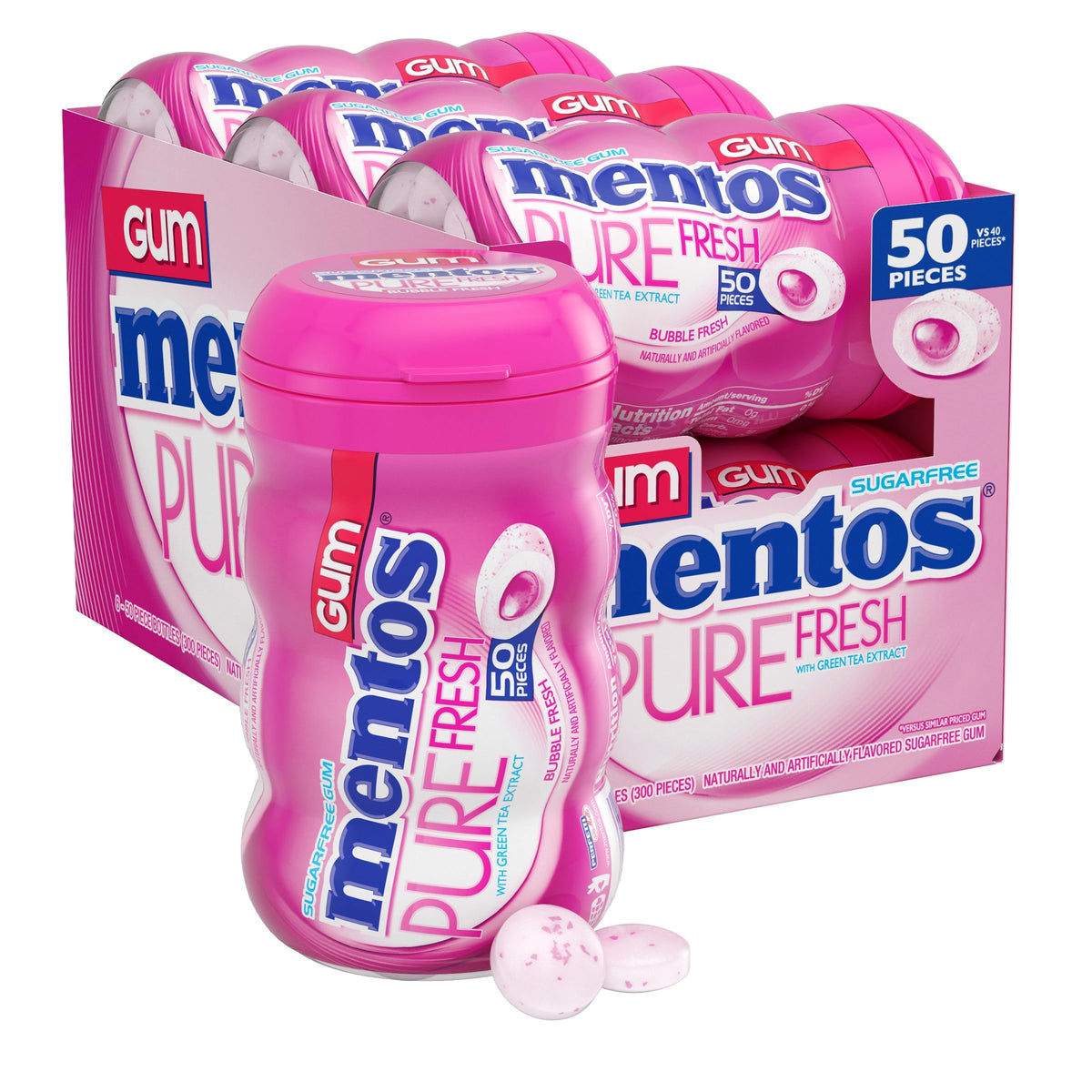 Mentos frasco delantero Bubble Fresh mostrando diseño y conveniencia