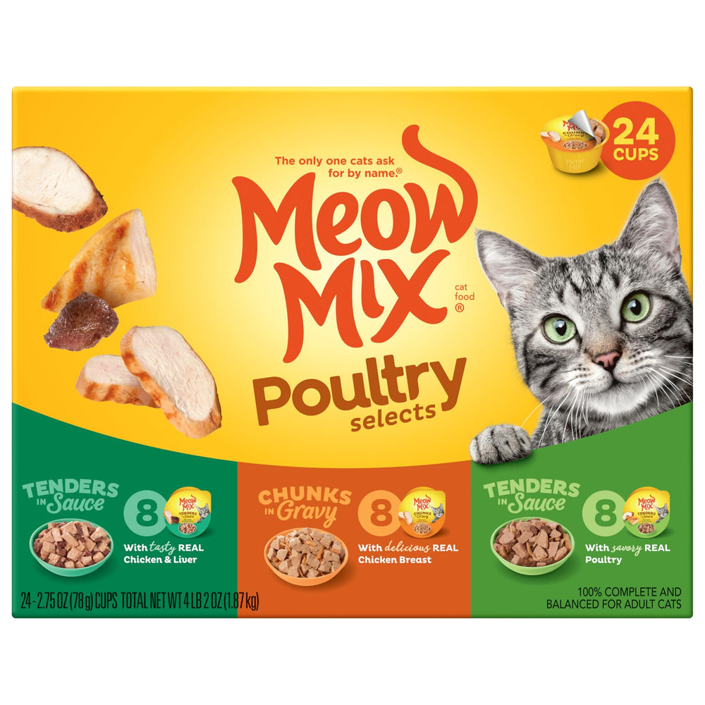 Meow Mix pack en cocina listo para ofrecer alimentación diaria