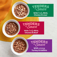 Meow Mix taza abierta con salsa, facilita servir y porcionar