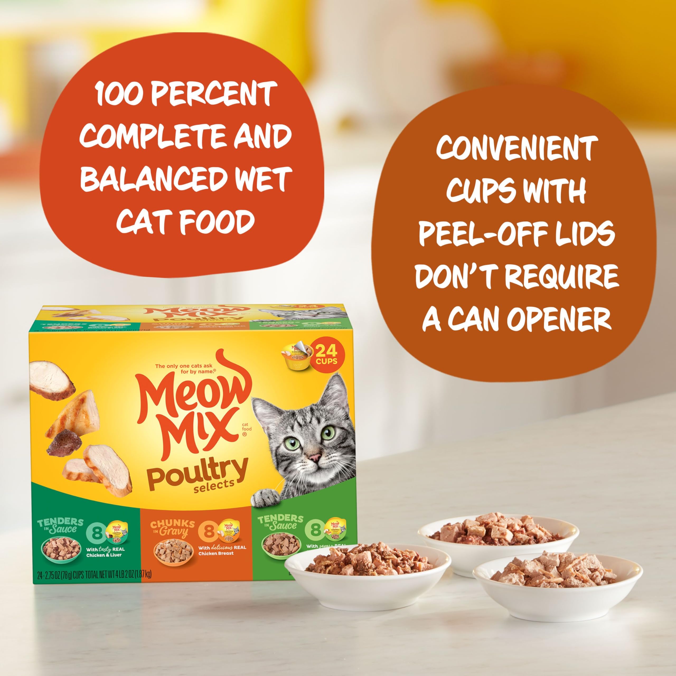Meow Mix primer plano textura de Tenders en salsa apetecible