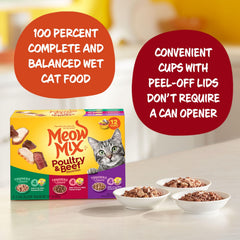 Meow Mix vaso individual abierto con trozos en salsa, fácil servir