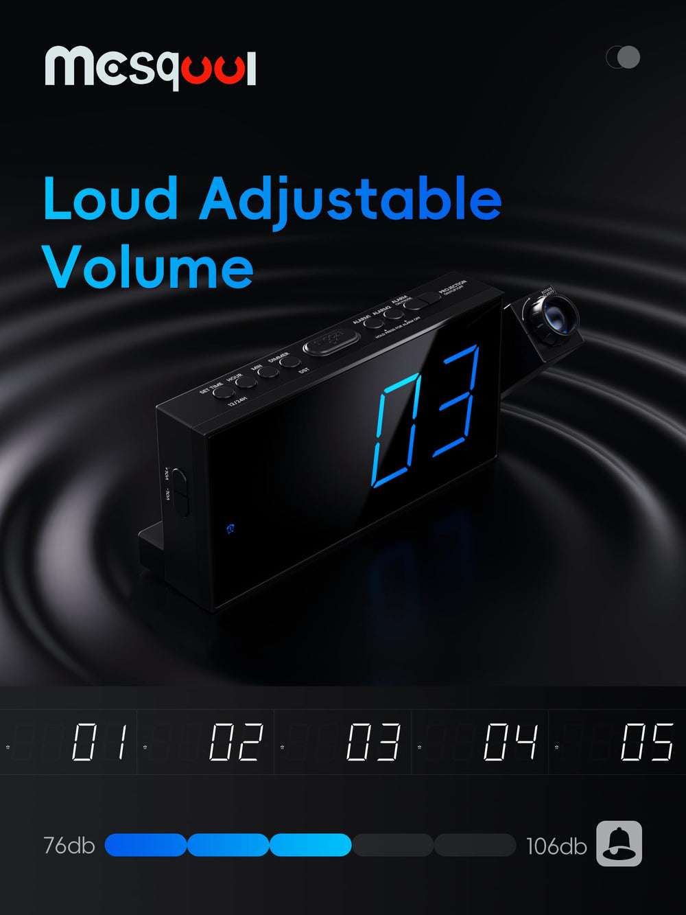 Mesqool botones de doble alarma y gran snooze accesible