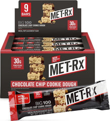 MET-Rx barrita frontal empaque visible, muestra 30 g proteína y conveniencia