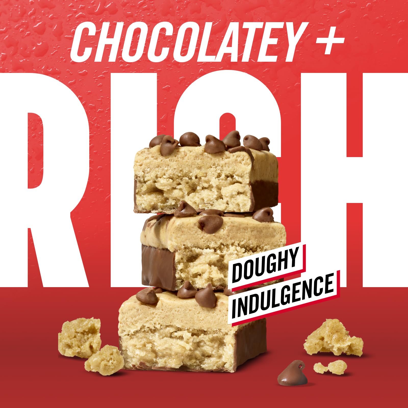 MET-Rx primer plano de trozos Cookie Dough con aspecto sabroso y nutritivo