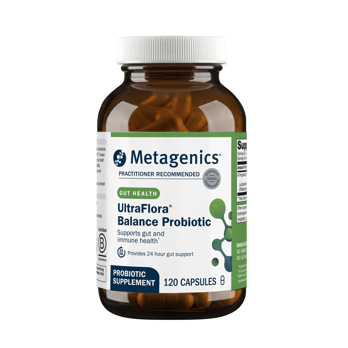 Metagenics UltraFlora Balance frasco frontal mostrando diseño y cantidad