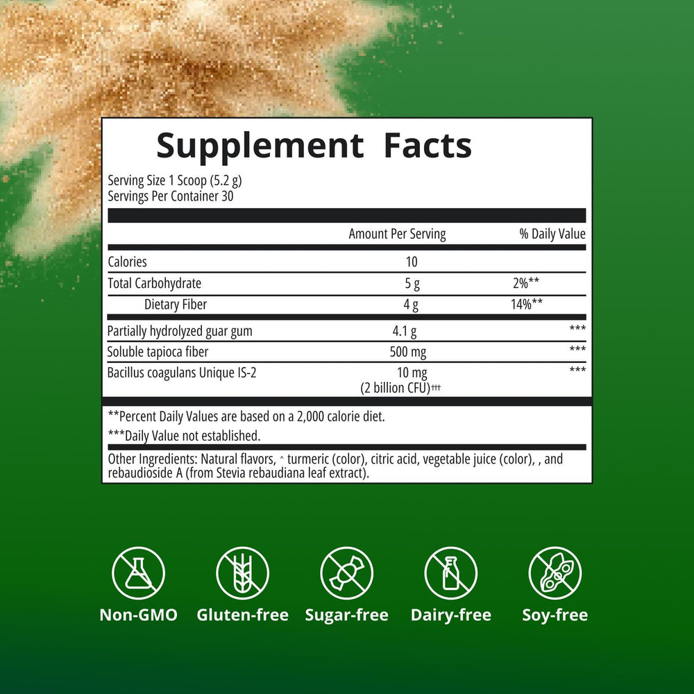 Metagenics UltraFlora Fiber comparación de tamaño del envase para cantidad de 30 servicios