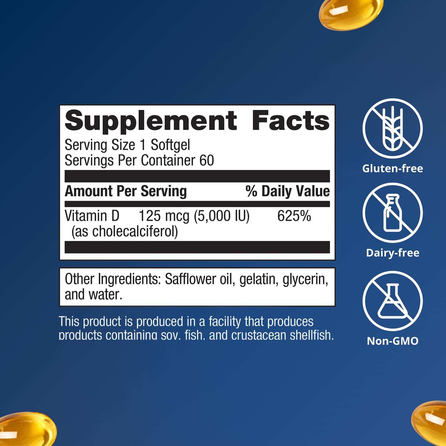 Metagenics etiqueta nutricional visible resaltando 5,000 UI y pureza