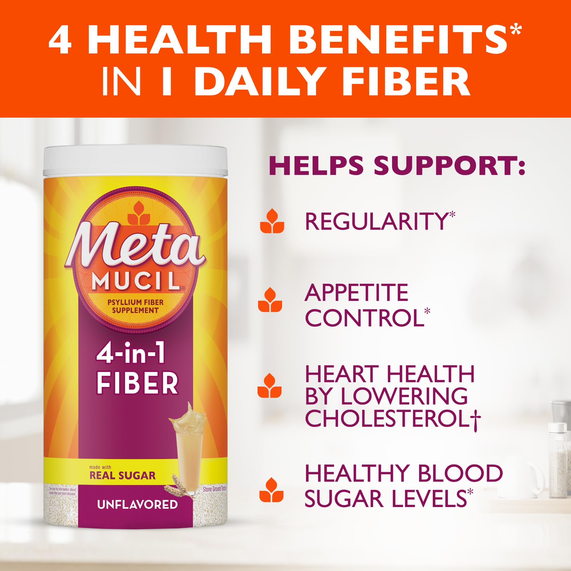 Metamucil cucharada con polvo lista para mezclar y facilitar consumo