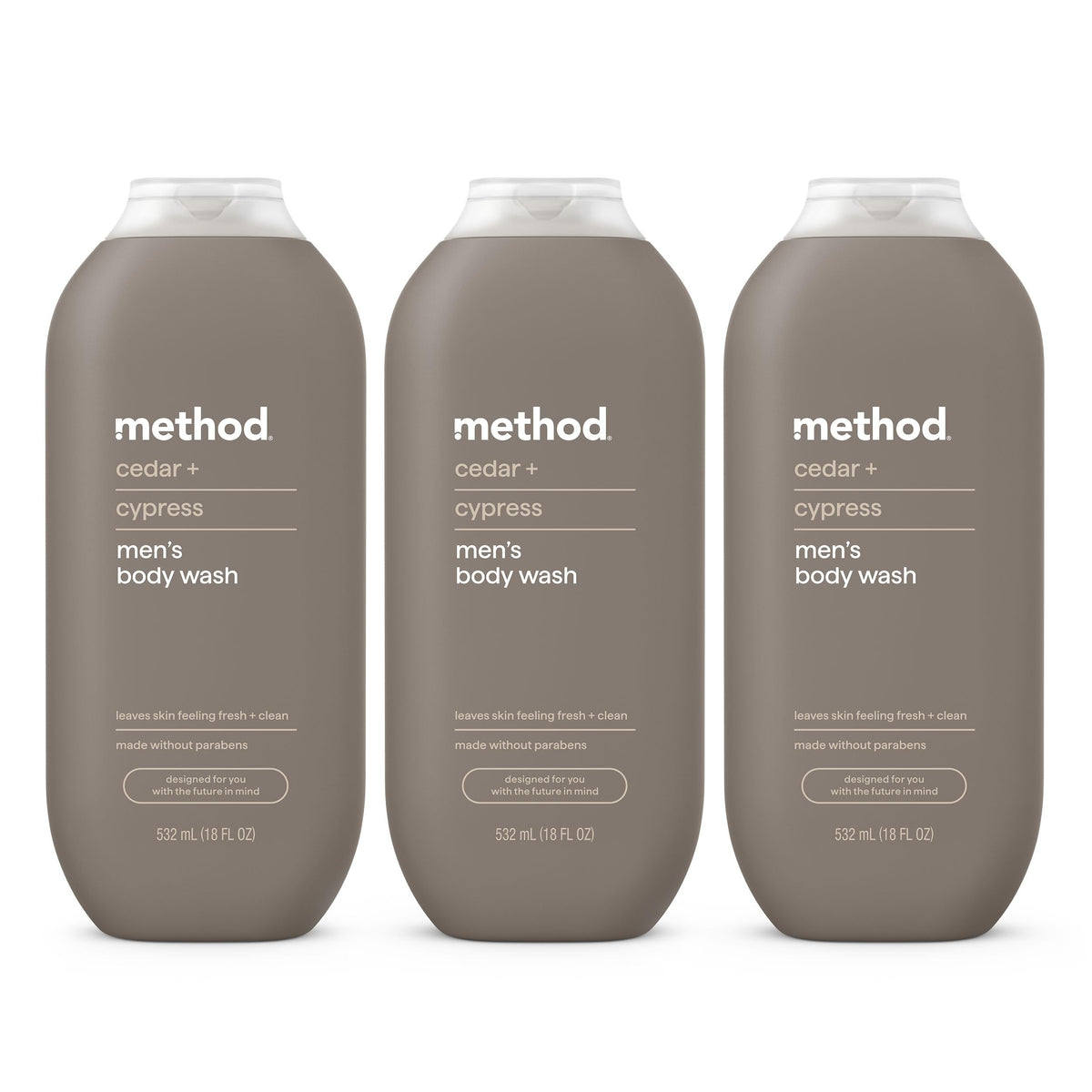 Method frente del envase mostrando diseño y volumen, limpieza eficaz
