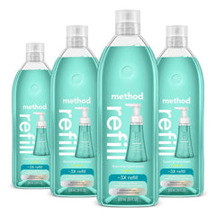 method recambio frontal Waterfall 28 oz pack mostrando envases y etiqueta sostenible