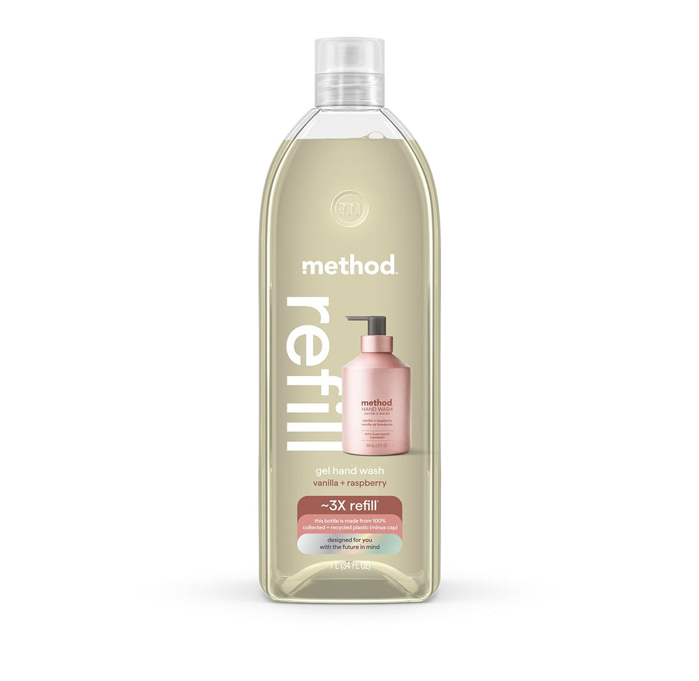 Method recarga 34 fl oz vista frontal con etiqueta clara y fragancia invitante
