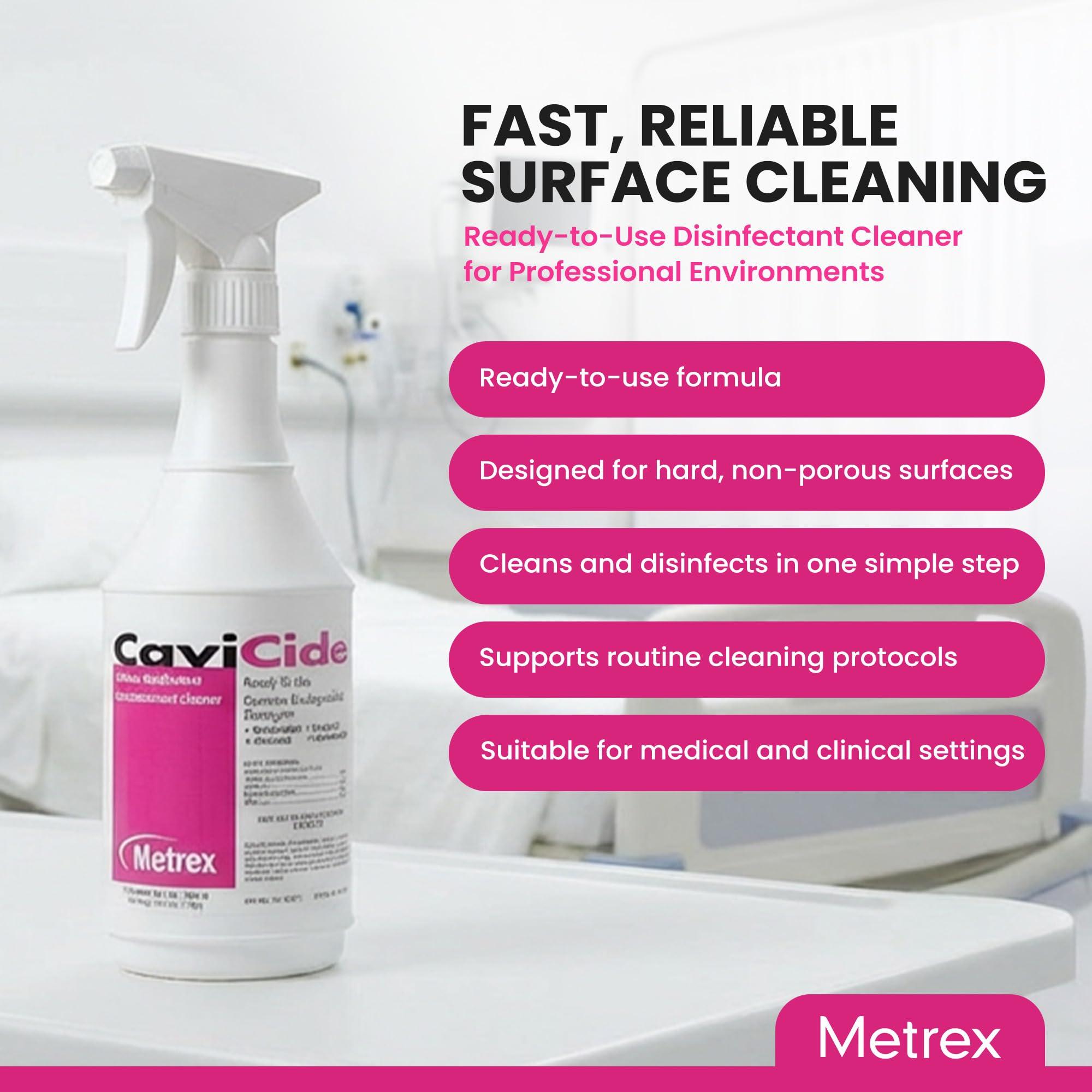 Metrex CaviCide detalle de la bomba spray para aplicación controlada y uniforme