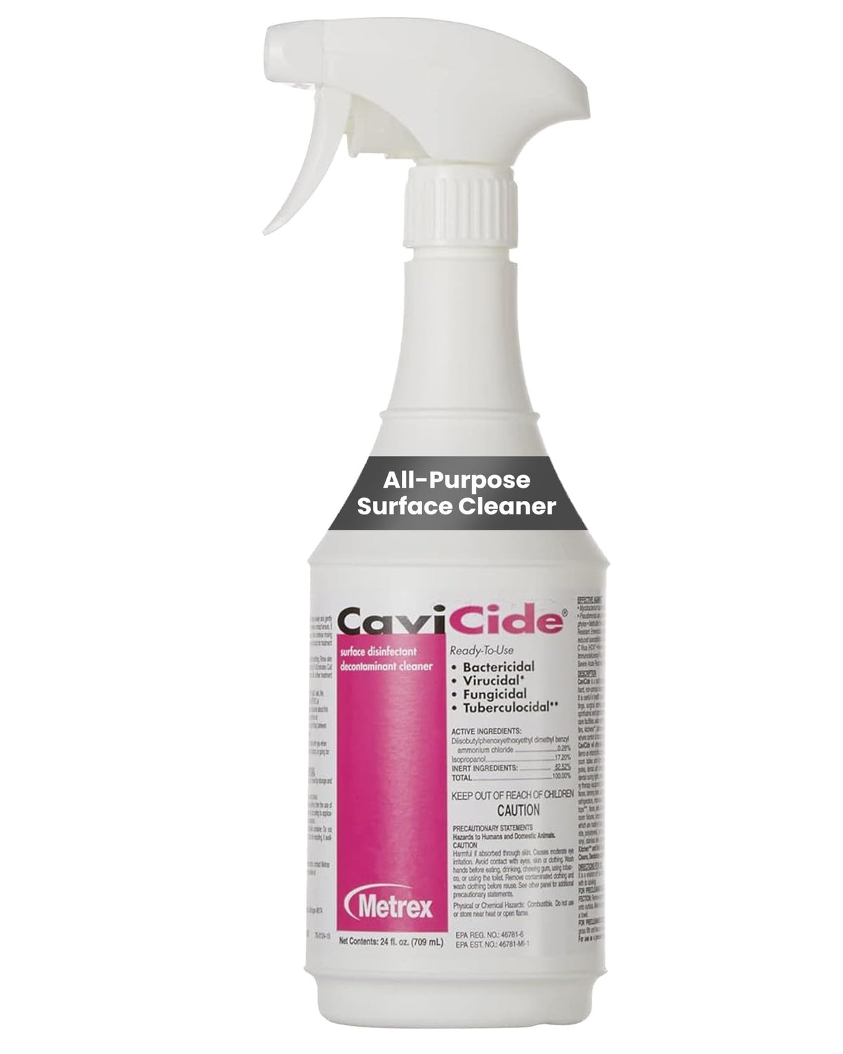Metrex CaviCide vista frontal del envase, fácil identificación y acceso rápido