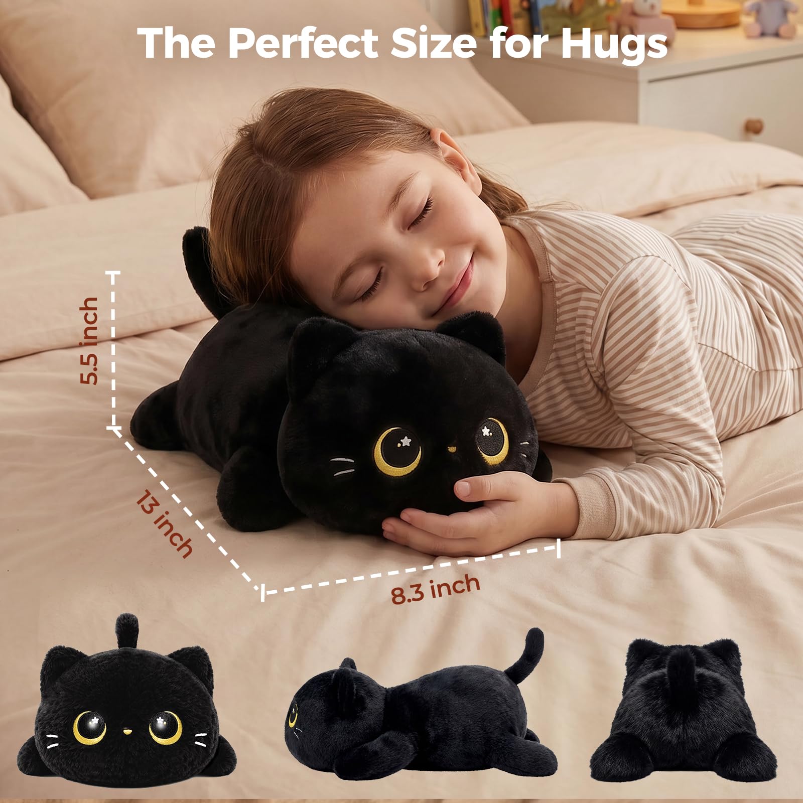 Mewaii gato negro textura suave y fibra elástica para confort