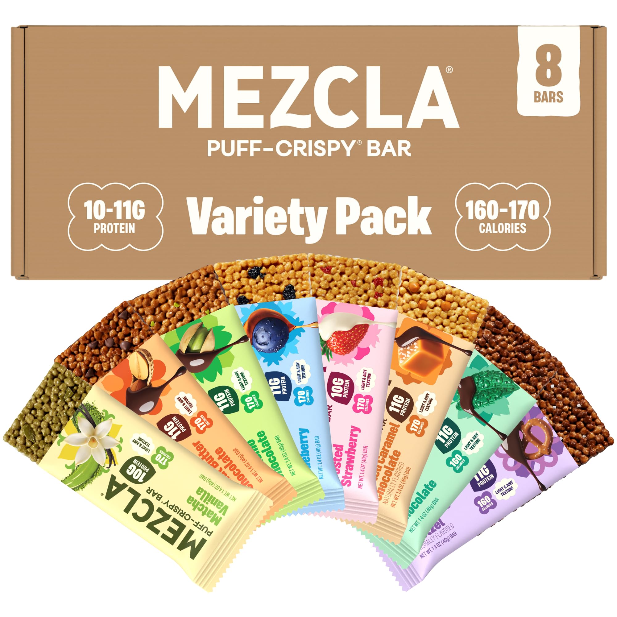 Mezcla front packaging showing variety pack and convenient snack benefit