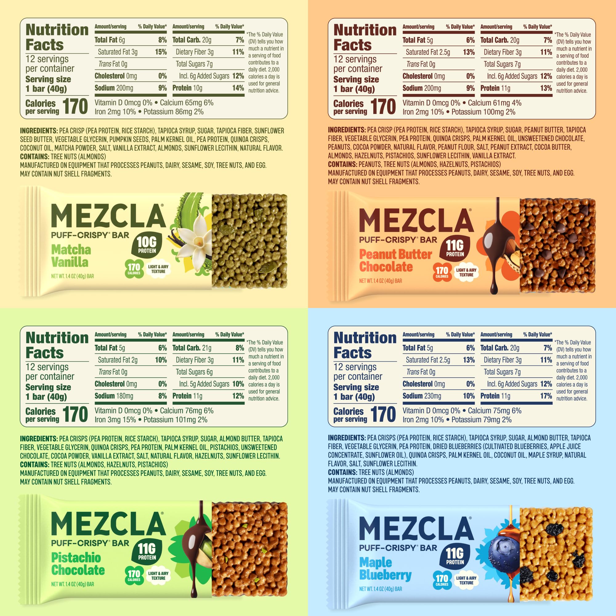 Mezcla ingredients layout with pea crisps and quinoa illustrating clean ingredients benefit