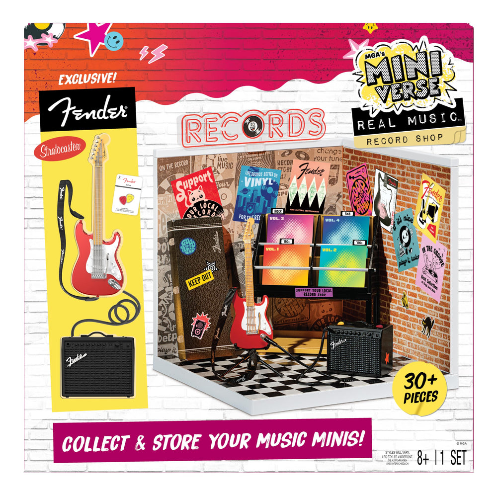 MGA's Miniverse tienda discos frontal mostrando espacios de exhibición y apariencia realista