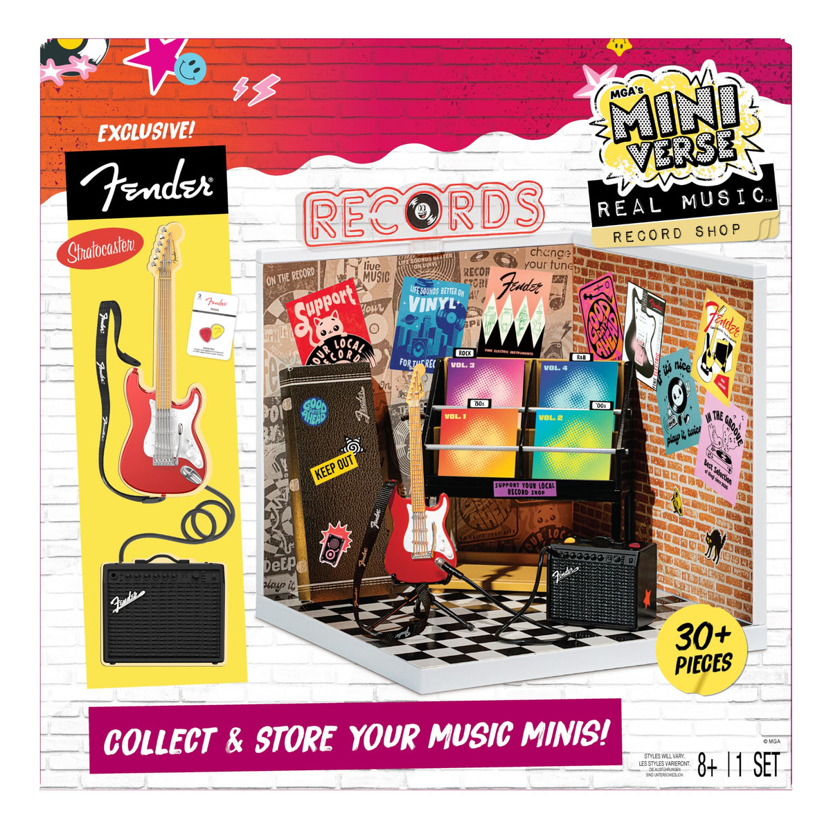 MGA's Miniverse tienda discos frontal mostrando espacios de exhibición y apariencia realista