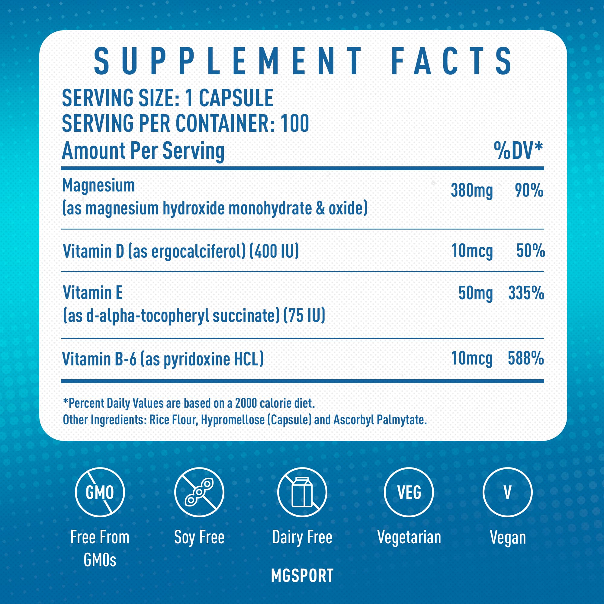 MgSport etiqueta nutricional acercamiento explicando 100% RDA