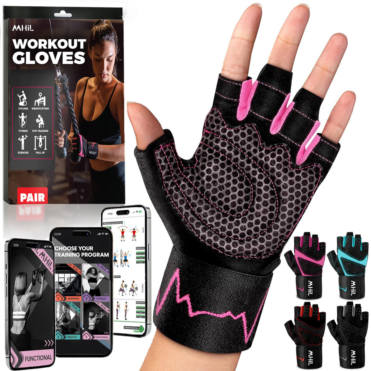 mhil vista frontal de los guantes mostrando ajuste cómodo y protección