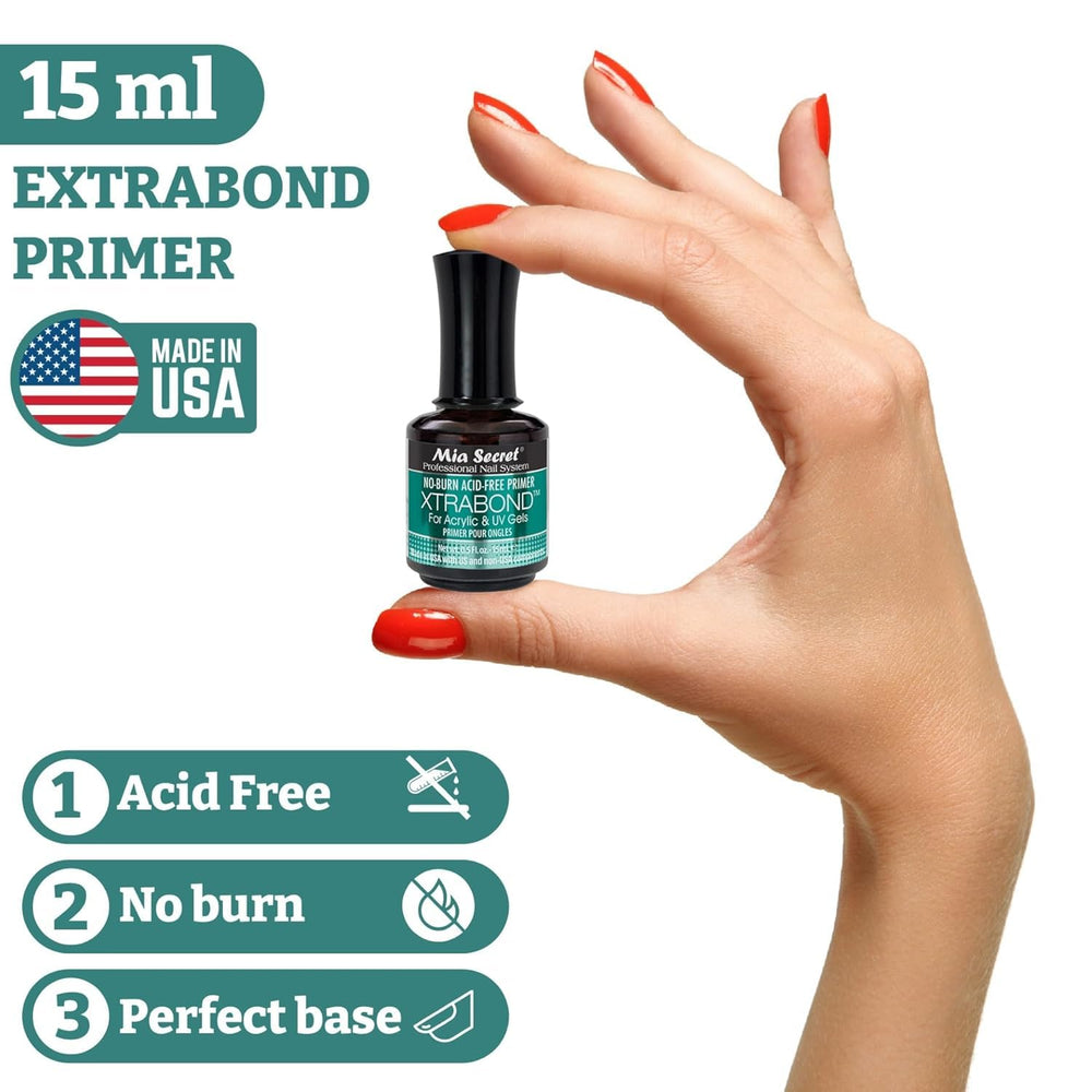 Mia Secret comparación de tamaño 0.5 oz junto a herramienta para escala visual