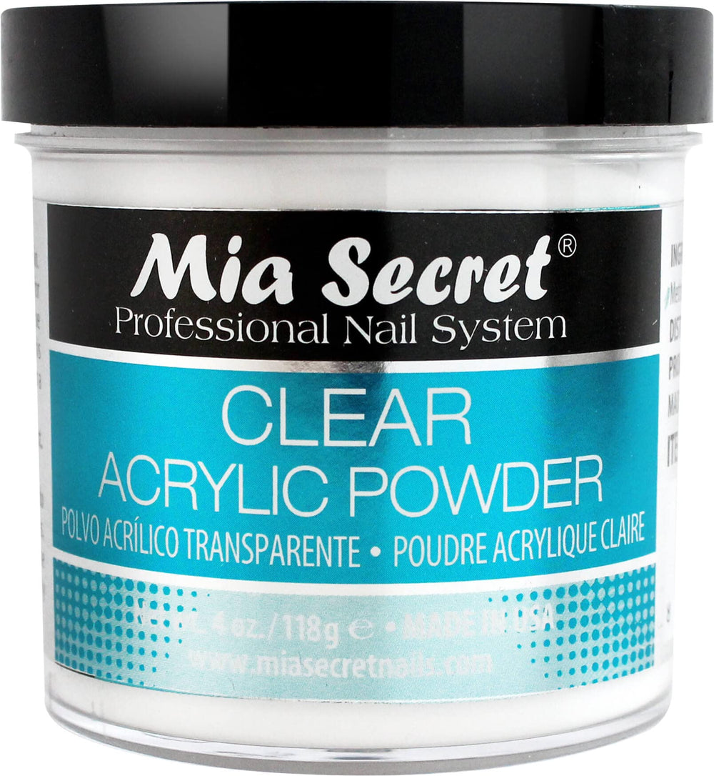 Mia Secret envase frontal mostrando el polvo acrílico y presentación profesional